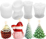 Weihnachtsharz-Formen aus Silikon, 3D-Weihnachtskerzenherstellung, Formen f&uuml;r Epoxidharz, Kerzenherstellung, Heimgarten, Ornamente, DIY Weihnachtsgeschenke, Basteln (4 komplekti)