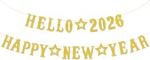 Head uut aastat Banner, Glitter Hello 2025 Happy New Year Dekorationen, 2025 Silvester Party Gold Wimpelkette Banner Girlande, Silvester Party Supplies 2025