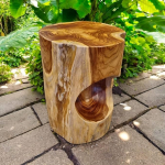 Salavan Burl Wood Side Table 42 cm Solid Teak Stool, Suitable as a Pedestal, Flower Stand or Bedside Table for Living Room, Hallway, Bedroom or Conservatory