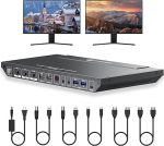 AV Access 4K KVM Switch Dock 3 PC 2 Monitors, 4K HDMI Dual Monitor, Type-C 65W Charging for Laptop, Ethernet, EDID, Hotkey Switch, USB-C, USB 3.0