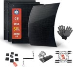 800 W &otilde;huke paindlik p&auml;ikesepaneelide komplekt 4 x 200 W monokristallilised moodulid 15,3 V IP68 veekindel mattmust 3 kg koos paigaldustarvikute ja alalisvoolu kaabliga erinevateks paigaldusteks
