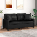 ZEYUAN 3200803 2-Seater Sofa with Decorative Cushions Black 140 cm Faux Leather, Sofas & Couches, Sofa Living Room, Sofa for Teenager's Room, Relaxing Sofa, Sofa for Bedroom, Upholstered Sofa