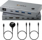 KVM Switch 2 PC 2 monitori USB C, USB 3.0 KVM Switch Dual Monitor HDMI 4K@60Hz 2 s&uuml;learvutile, MST, 80W PD, 2 USB-C kaabliga ja juhtmega kaugjuhtimispuldiga