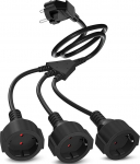 Kolmekordne pistikupesa topeltpistikupesa pistikupesa pikenduskaablile 3-Way 2 m Schuko pistikupesadapter mitmekordne pistikupesa topeltpistikupesa paindliku kaabliga, 250 V 16 A, 1,5 mm&sup2;, must