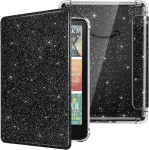 MoKo &uuml;mbris k&otilde;igile uutele 7-tollistele E-lugeritele 12. p&otilde;lvkond 2024/2025, Ultra Clear Soft Flexible Glitter TPU Back Cover Light Shell koos automaatse &auml;ratamise/une režiimiga, mitte BOOX & Kobo jaoks, Glitter Black