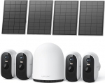 WUUK Outdoor Surveillance Camera Battery Solar Set, 2K WiFi Camera Outdoor Home Kit 4 Pieces, 32G Local Memory, Supports Alexa/Google Home/8 Camera, Compatible with 2.4G/5G WiFi, Smart Detection
