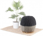 Native Home Pouf Stool, 2 in 1, Side Table & Stool, Round, Mango Wood, Knitted Design, H x W x D 40 x 40 x 40 cm, Grey