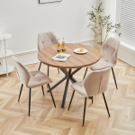 S&ouml;&ouml;gilaua ja toolide komplekt, 100 cm &uuml;mmargune s&ouml;&ouml;gilaud ja 4 moodsat linast tooli s&ouml;&ouml;gituppa, k&ouml;&ouml;ki, elutuppa (tume + khaki)