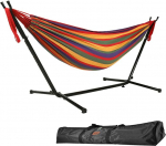 Goutime 2.6m Double Hammock koos stendiga, 250kg kandev&otilde;ime, sisaldab kaasaskantavat kandekotti, sobib ideaalselt siseruumides, &otilde;ues, terrassil, &otilde;ues, r&otilde;dul (punane)