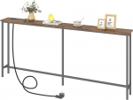 Konsoollaud puidust 180 cm koos laadimisjaamaga, 180 D x 20 W x 80,5 H cm Kitsas konsoollaud, t&ouml;&ouml;stuslik sissep&auml;&auml;sulaud, diivanilaud sissep&auml;&auml;sualale, esikusse, fuajeesse, elutuppa, Vintage pruun