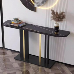 Moodne poolkuu konsoollaud, konsoollaud, sisekujunduslaud metallist raamiga, konsoolne diivanilaud, elutuppa, esikusse, fuajeesse (Nero,150 cm/59)