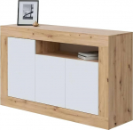 Habitdesign buffetkapp 3 uksega elutuppa, k&uuml;lgkapp, Baltik mudel, valge viimistlus ja Nodi tamm, m&otilde;&otilde;tmed: 144 cm (laius) x 87 cm (k&otilde;rgus) x 42 cm (s&uuml;gavus), suur (016628W)