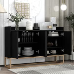 BestAlice mobiilne k&uuml;ljepaneel, k&ouml;&ouml;gikapp, kaasaegne hoiukapp, elutoa k&uuml;ljepaneel, 120 x 30 x 80 cm, metallraamiga, kuldsete jalgade ja riiulitega, elutuppa, esikusse (must)