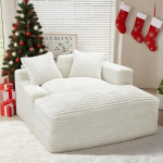 Diivanvoodi Corduroy magamistool Suur diivanvoodi tool magamisfunktsiooniga, 135 x 152 x 80 cm Chaise Longue polsterdatud diivan 2 dekoratiivse padjaga Bubble Corner diivan elutuppa ja magamistuppa Beež