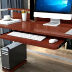 Ergonomische Tastaturablage unter dem Schreibtisch, mit abgerundeten Ecken, Teakfarben, 70 cm, ideal f&uuml;r Zuhause und B&uuml;ro