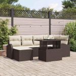 Gartenm&ouml;bel-Set 7 St&uuml;cke Poly-Rattan modernes Gartensofa-Set flexible Outdoor-Sofa-Garnitur mit Kissen in Braun und Creme
