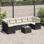 Modulares Terrassen-Sofa Set 8-teilig in Schwarz und Creme aus Poly-Rattan als Outdoor-Sofagarnitur mit Kissen