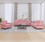 3-TLG. Sofagarnitur mit Kissen Hellgrau Samt, hellgraues Samtsofa 3-TLG. als bequemes Sofa-Set mit Polsterung, 3-teiliges Sofa in Hellgrau Samt, Sofagarnitur