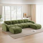 U-f&ouml;rmiges Modulsofa, rahmenloses Sofa, 4-Sitzer-Kombinationssofa-Set, inklusive 2 Hockern, geeignet f&uuml;r das Wohnzimmer, bequemer Stoff, Gr&uuml;nes, Rutschfestes Design, Keine Montage erforderlich