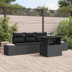 Modernes Gartensofa Set 5-teilig in Schwarz aus Poly-Rattan mit h&ouml;henverstellbarem Glas Tisch und Kissen als Gartenm&ouml;bel