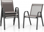 FANTASK virnastatavad aiatoolid, terrassitoolid, r&otilde;dutoolid tekstiilist ja metallraamiga, 4 tk, virnastatavad toolid k&auml;etoega, maksimaalne koormus 150 kg, 56 x 70 x 84 cm (Hall)