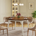 Tribesigns &uuml;mmargune s&ouml;&ouml;gilaud 4-6 inimesele, 120 x 75 cm (l&auml;bim&otilde;&otilde;t x k&otilde;rgus), &uuml;mmargune s&ouml;&ouml;gilaud t&auml;ispuidust jalgadega, kaasaegne puidust laud s&ouml;&ouml;gituppa, koju, pruun ja valge (Marron A)