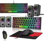 LexonElec klaviatuuri-hiire komplekt Champing Accessories PC Pack Combo - 60 protsenti Ultra Compact Luminous Mini Keyboard QWERTY paigutus ja 6400 DPI hiir Gaming Bass Speaker Breathable Mouse Pad (hingav hiirepad)