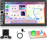 [4+64G] 2 DIN autoraadio A-apple Carplay Android autoraadio, Motorsi 7-tolline IPS puuteekraaniga stereoraadio Bluetooth 5.0 GPS WLAN FM/RDS, Android 15 auto multimeedia m&auml;ngija + AHD tagurduskaamera