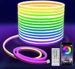 MMEEVT 10 m Neon LED Strip, App Control, with Remote Control, IP67 Waterproof Flexible LED Strip, 24 V RGB LED Strip Neon Rope Light, Applicable for Bedroom, Room and Outdoor Decoration