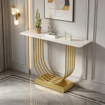 Moderne Konsole aus Gesintertem Stein,Luxus Marmor Eingangs Tisch mit Metallbasis,Einfache Montage,Sofatische f&uuml;r Eingangsbereich,Wohnzimmer, Flur,Foyer(Gold,140cm)