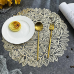 Platzdeckchen 4Er Set Rund, Rund mit Bl&auml;ttermuster Platzsets f&uuml;r k&uuml;che Speisetisch Hotel, Platz-Matten, Gold, 38cm