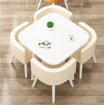 Platzsparendes Esstisch-Set f&uuml;r 4 Gesch&auml;ftskonferenzen und K&uuml;che, Couchtisch, Bauernhaus-Stil, for B&uuml;ro, Wohnzimmer, Lounge, stilvolles beigefarbenes Finish