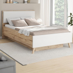 Forte VANKKA voodiraam, lamamispind 120 x 200 cm, kaasaegne voodi polsterdatud peatsiga, magamistuba, puidust komposiitplaatidega tammepuidust dekoratsioon, 50 tolli lai x 37 tolli k&otilde;rge x 81 tolli s&uuml;gavus