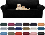 Cupuamon 2024 Stretch Diivan Slipcovers, diivanikate 3 padjale, m&ouml;&ouml;bli kaitsja, diivanikatted elastse p&otilde;hjaga, Jacquard kangas, v&auml;ike ruuduline lemmikloomadele, lastele, diivanile, must