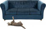 SYLC Stretch Velvet Chesterfield diivanikatted, diivanikate koos istmepadja kattega, diivan viskab kumerale diivanitoolile, vintage stiilis (sinine, diivan + 3 suurt istekohta)