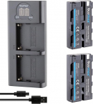 Blumax 2 x Battery NP-F550 / NP-F750 3500 mAh LG Cells + Dual Charger LCD Compatible with Sony NP-F570 NP-F530 for Flashes Video Lights Field Monitors