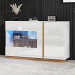 Merax Sideboard kapp valge k&otilde;rgl&auml;ikega Buffet kapp k&ouml;&ouml;gikapp LED valgustusega Sideboard koridor kapp palju hoiuruumi reguleeritav riiul klaasuksega disain elutuppa s&ouml;&ouml;gituppa 138 cm
