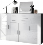 Vladon Aron Highboard Sideboard 2 sahtli ja 4 uksega, mille taga on kokku 8 kambrit, antratsiitmatt/valge k&otilde;rgl&auml;ikega (166,5 x 106,5 x 35 cm)