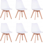 GrandCA Home 6 toolist koosnev komplekt s&ouml;&ouml;gitoas, kontoritoolid t&auml;ispuidust p&ouml;&ouml;gijalgadega, retro disain, pehmendusega toolid, puidust k&ouml;&ouml;gitoolid - Valge