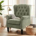 COLAMY Mid-Century modernne elutoa tugitool, polsterdatud Wingback tool koos n&ouml;&ouml;pide tikandiga, kangastooli kate koos t&auml;ispuidust jalgadega elutuppa, kontorisse, kohvikusse - roheline