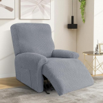 Komplekt 4 Stretch tugitooli katted taskutega - Plain Stretch Cover for Recliner Chair, Arm Chair Protector for TV Armchair & TV Chair, Armrest Protector for Armchair (helehall)