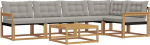 Gartenm&ouml;bel Set 5-Sitzer Outdoor Lounge Sofa aus massivem Akazienholz Modular mit Tisch und Sitzkissen f&uuml;r Terrasse und Garten Hellgrau