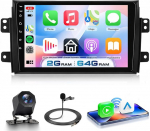 VECHTEL 2G+64G Autoradio Android 15 f&uuml;r Suzuki SX4 2006-2013 FIAT Sedici 2005-2014, 9 Zoll HD puuteekraaniga autoraadio koos Drahtlos Carplay Android Auto GPS WLAN USB Bluetooth 5.0 FM RDS Tagfahrkamera