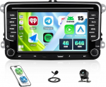 CAMECHO 4+64G Android 15 Autoradio 7 Zoll f&uuml;r VW Tiguan Sharan Beetle CC Multivan Passat mit R&uuml;ckfahrkamera, Wireless Carplay Bluetooth Radio mit Android Auto WiFi GPS FM/RDS +Canbus