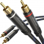KabelDirekt 7,5 m RCA kaabel, Stereo Audiokaabel 2 x 2 RCA purunematu metallist pistikutega ja nailonpunutisega, v&auml;ljat&ouml;&ouml;tatud Saksamaal (koaksiaalkaabel, RCA kaabel, subwoofer/HiFi, analoog ja digitaalne)