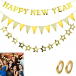 Aastavahetuse dekoratsioon 2026 uusaasta dekoratsioon, Happy New Year Garland komplekt aastavahetuse peo taustaks - t&auml;htedega, kolmnurkade lipud, 5 m string uue aasta peo jaoks, DIY disain pere jaoks