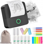 HUIJUTCHEN Mini Printer, Wireless Bluetooth Photo Printer, Portable Thermal Printer, Smartphone Pocket Printer, Compatible with Android & iOS, with 10 Rolls of Paper for Study, Notes, Photos (Black)