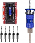 Senkbohrer Holz Set 5 St&uuml;ck, Bohrsenker mit Tiefenanschlag, Senker Holzbohrer mit 1/4" Hex Schaft, aus HSS-M2, precise Bohrungen, Halbautomatische Skalenanpassung, f&uuml;r Holzverarbeitung(Blau)