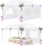 HOTEEL Gazebo 3 x 6 m veekindel stabiilne talvekindel peotelk 6 eemaldatava seinaga, aiamaja Gazebo peole, pulmadele, UV-kaitsega, lihtne &uuml;les seada, sisaldab puidust tange, trossid, valge v&auml;rvi.