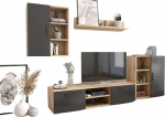 Per la vita Ikar Black/Arthisan Cabinet Wall - kaasaegne elutoa m&ouml;&ouml;blikomplekt koos TV-kapi, seisva riiuli, seinakapi ja seinariiuliga, komplekt pakub ruumi raamatutele - Cabinet Wall for Living